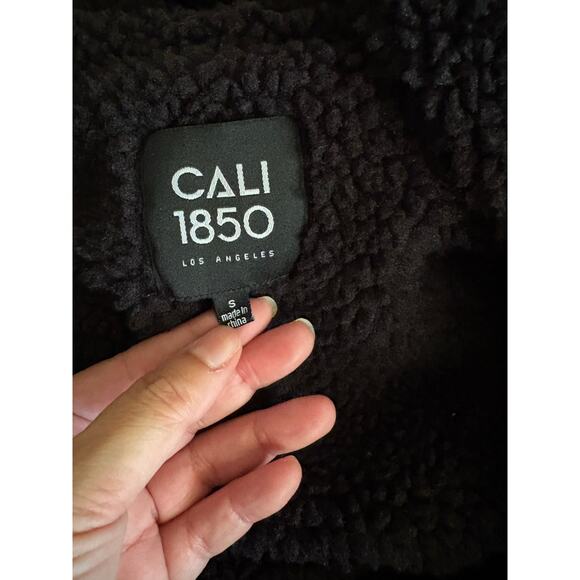 CALI 1850 Black Denim Sherpa Jacket Hoodie Small Cropped Hooded Lined - Picture 4 of 6